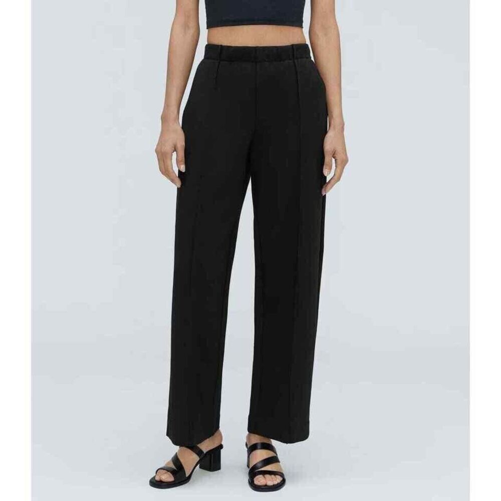 Everlane The Dream Wide Leg Pant Black Pull On Pintuck Pockets Size L